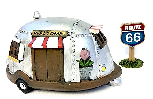 Fairy Garden Fun RV Camper Trailer Silver Welcome  Miniature Dollhouse 