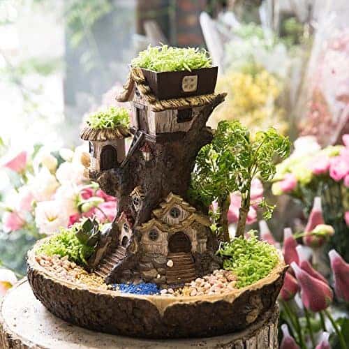 Magical Fairy Pixie Tree Stump House Flower Herb Plant Pot Resin Garden Planter 