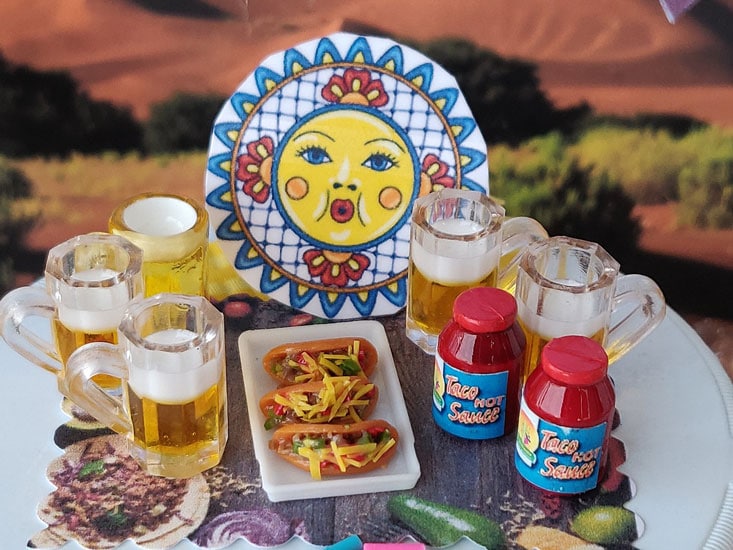 taco time! get your tacos, beer, and taco seasoning, miniature, fairy garden
