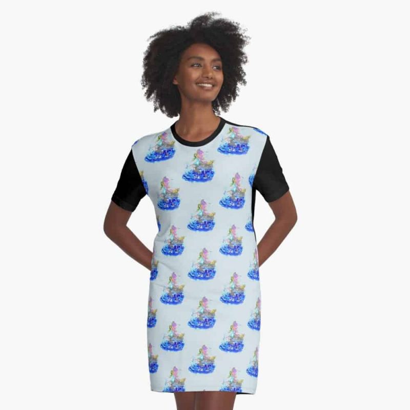 Blue Sea Mist The Seaside Fairy Graphic T Shirt Dress
